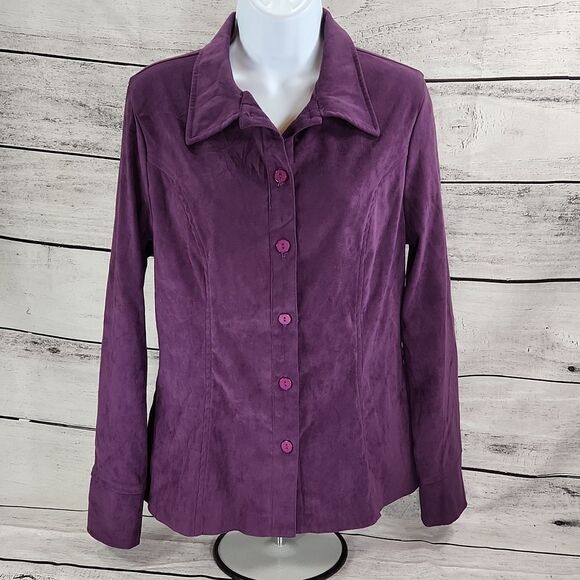 💚Vintage Paris Sport Club Purple Buttoned & Collared Fitted Top Large - Picture 3 of 13